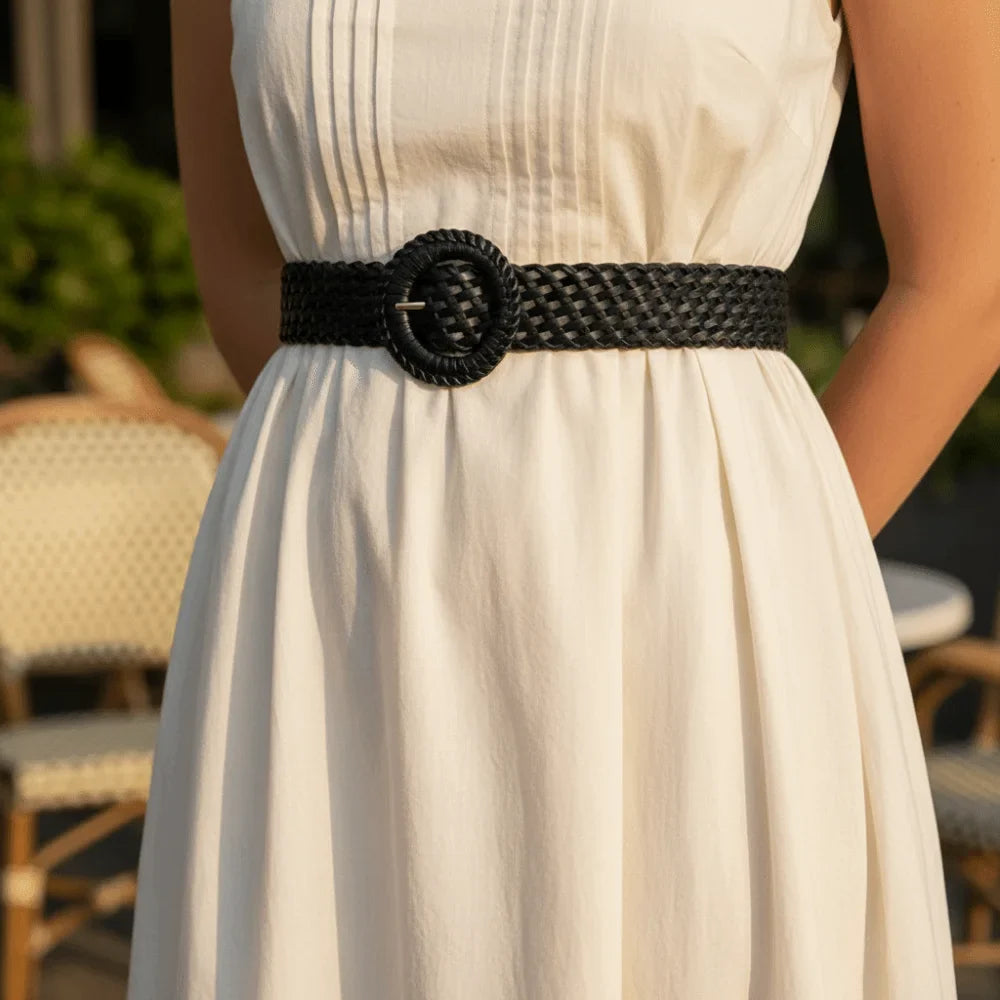 Bohemian Woven Wide Belt – Retro PU Leather Waistband for Women