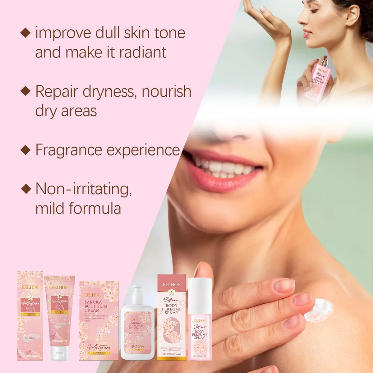 EELHOE Sakura Body Care Set – Shower Gel, Lotion & Body Spray