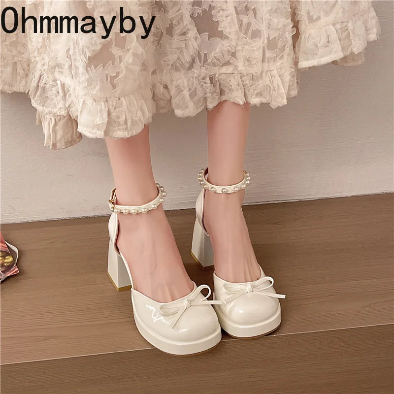Pearl Ankle Strap Mary Jane Platform Heels | Women's Pumps