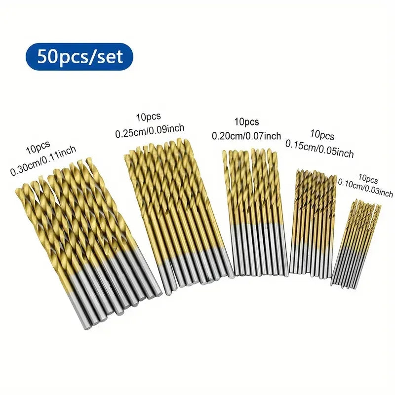 50/99pc Titanium HSS Twist Drill Bit Set 1–3mm | Wood & Metal