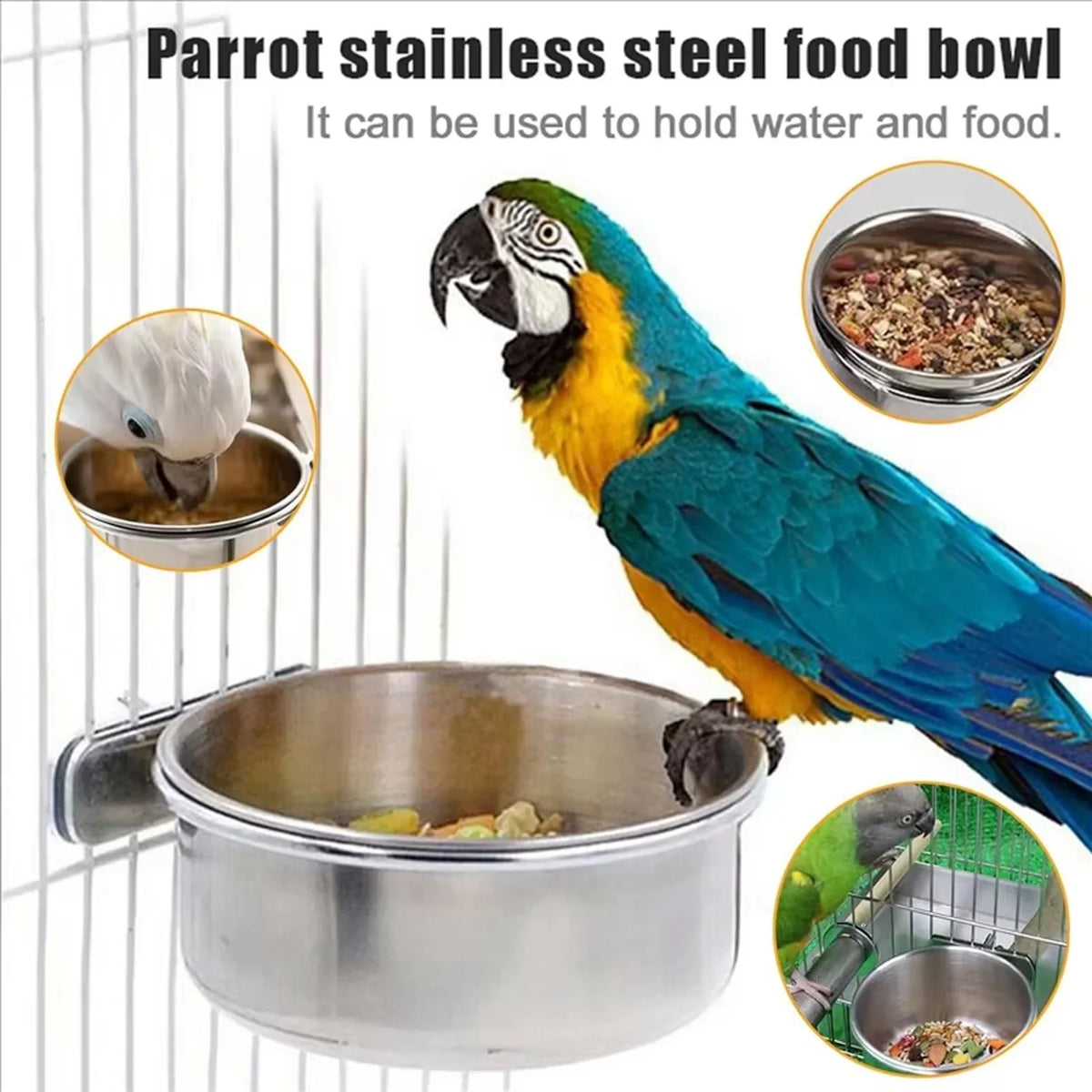6-Pack Clamp-On Stainless Steel Bird Feeder Bowls & Spoons