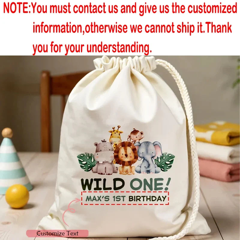 Personalized Wild One Jungle Birthday Favor Bags – Set of 4