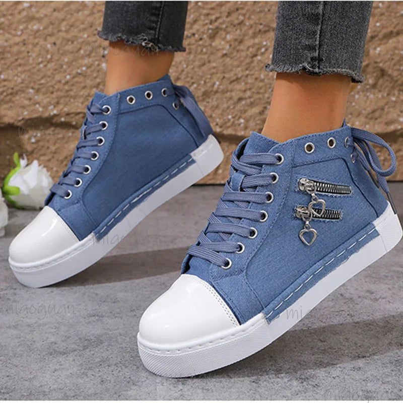 Women's High-Top Canvas Lace-Up Sneakers | Casual Board Shoes