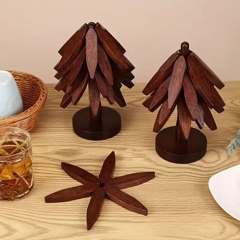 4-Piece Heat-Resistant Bamboo Tree Coasters Set | Non-Slip