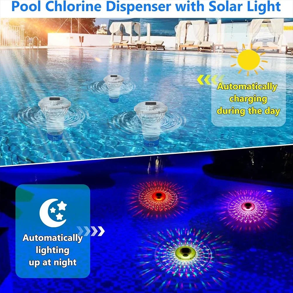 Solar Powered Adjustable Pool Chlorine Dispenser Colorful Lights