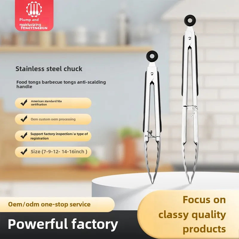 Stainless Steel BBQ Tongs – Anti-Scald Food Gripper 9 Inch