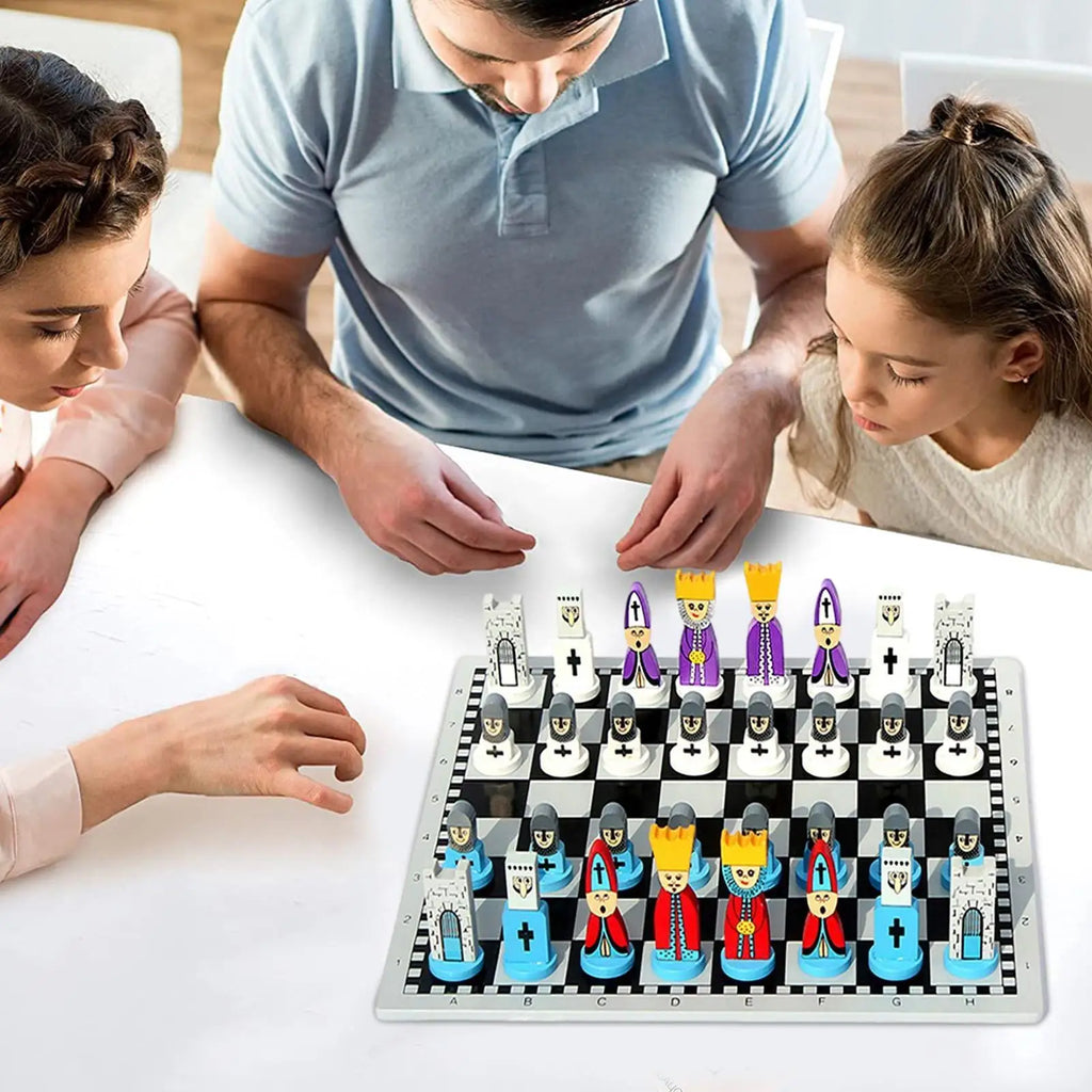Portable Wooden Chess Set – Cartoon Pieces & Travel Board Game