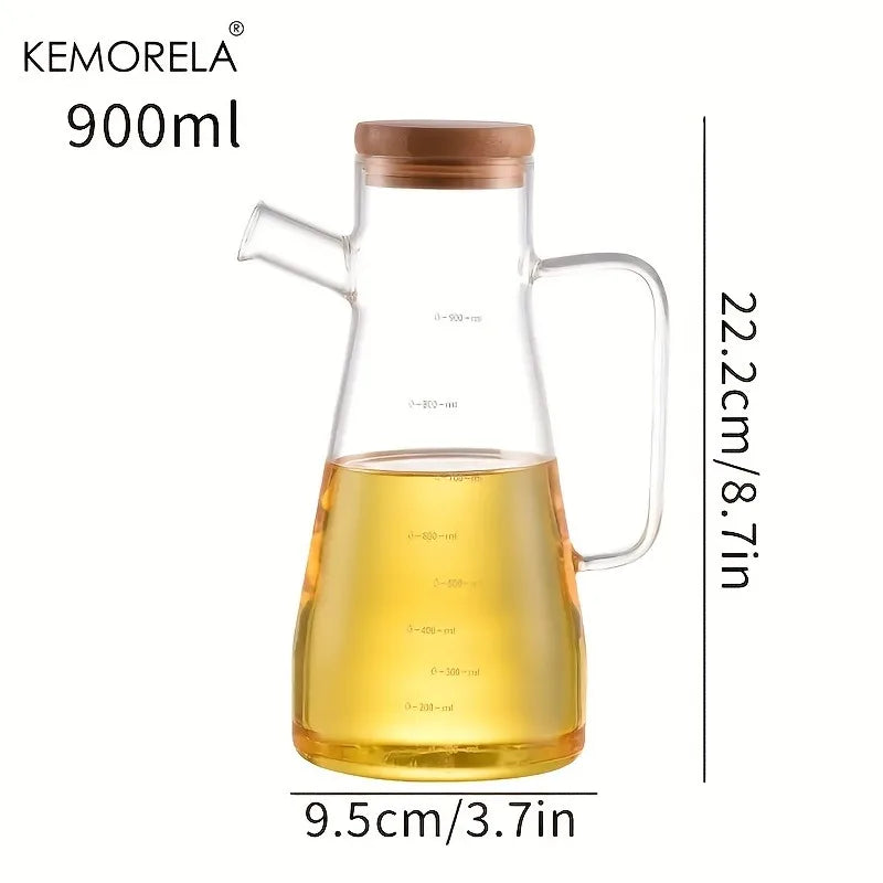 KEMORELA 900ml Glass Oil Bottle with Handle | PVC-Free Kitchen