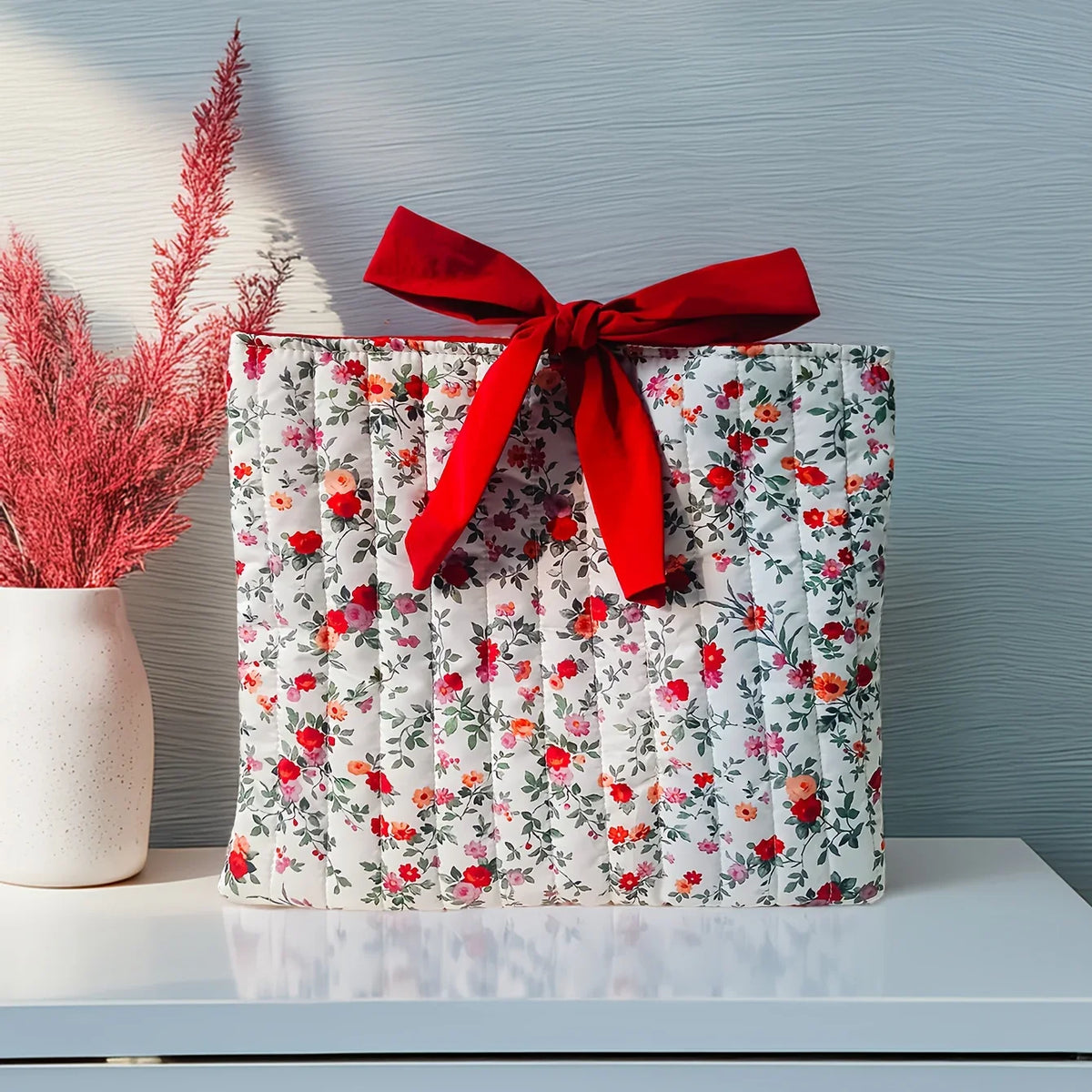 Women's Floral Quilted Tote – Large Book & Cosmetic Organizer Bag