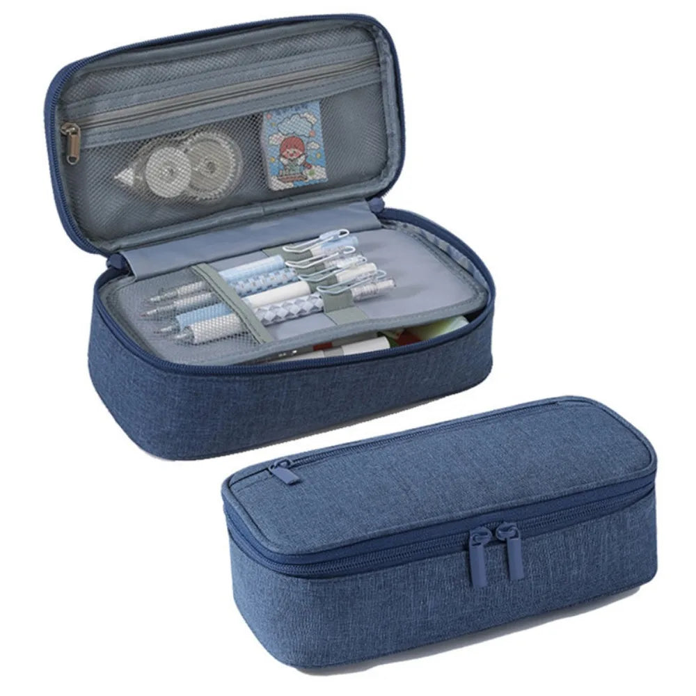 Large Capacity 2-Layer Zipper Pencil Case – Washable Pen Bag
