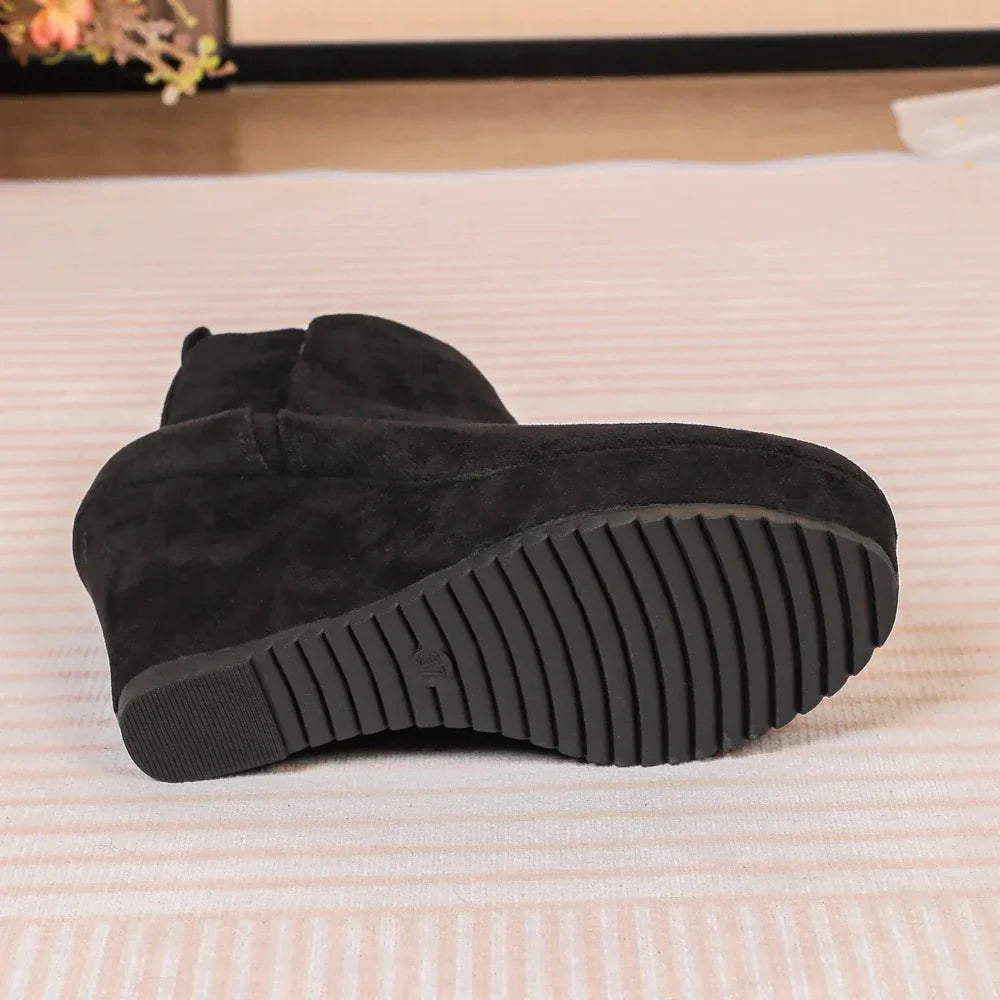 Women's Wedge Ankle Boots – Side Zip Round Toe Warm Booties