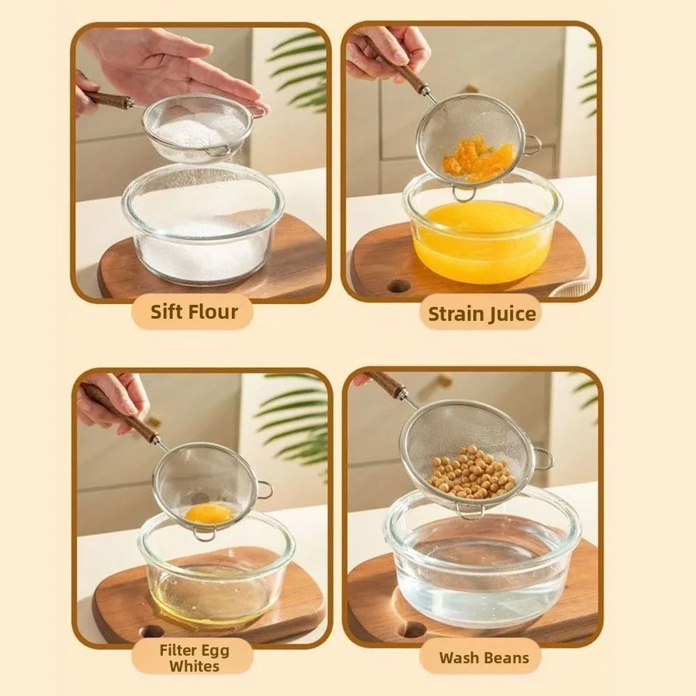 Fine Mesh Strainer – Stainless Steel & Wooden Handle Tea Filter
