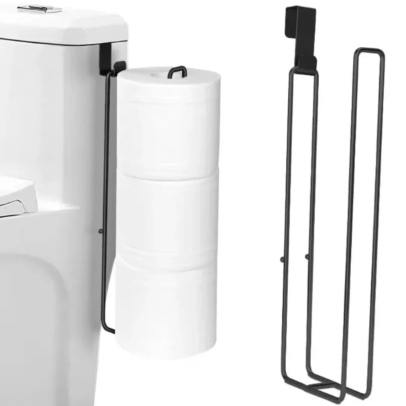 Black Iron No-Drill Toilet Paper Holder with Towel Bar