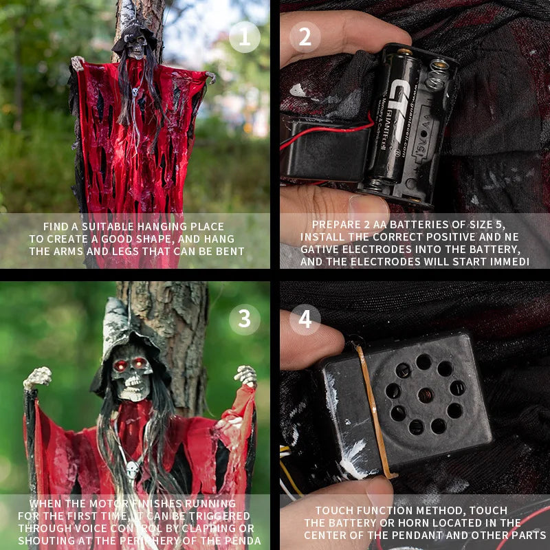 Halloween Electric Skeleton Hanging Ghost | Voice & Touch Activated