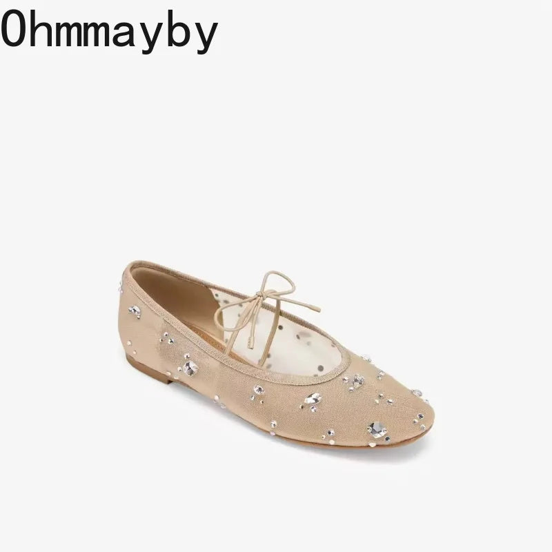 Lace Rhinestone Mary Jane Ballet Flats – Women's Slip-On