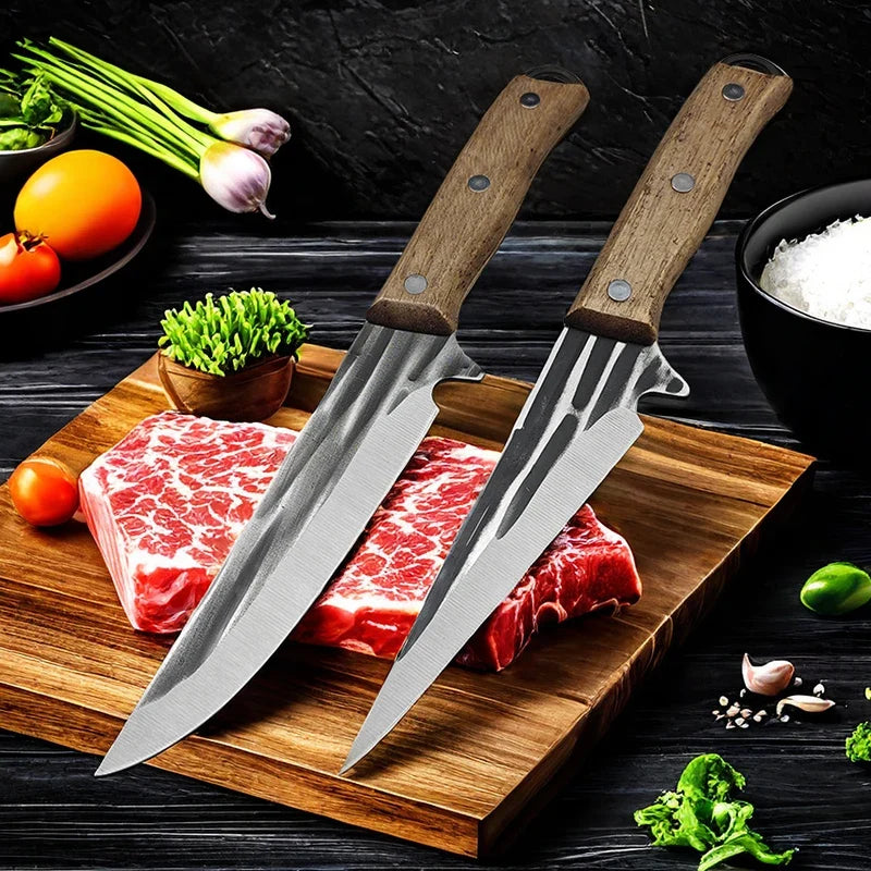 Full Tang Stainless Steel Boning Knife with Sheath & Wood Handle