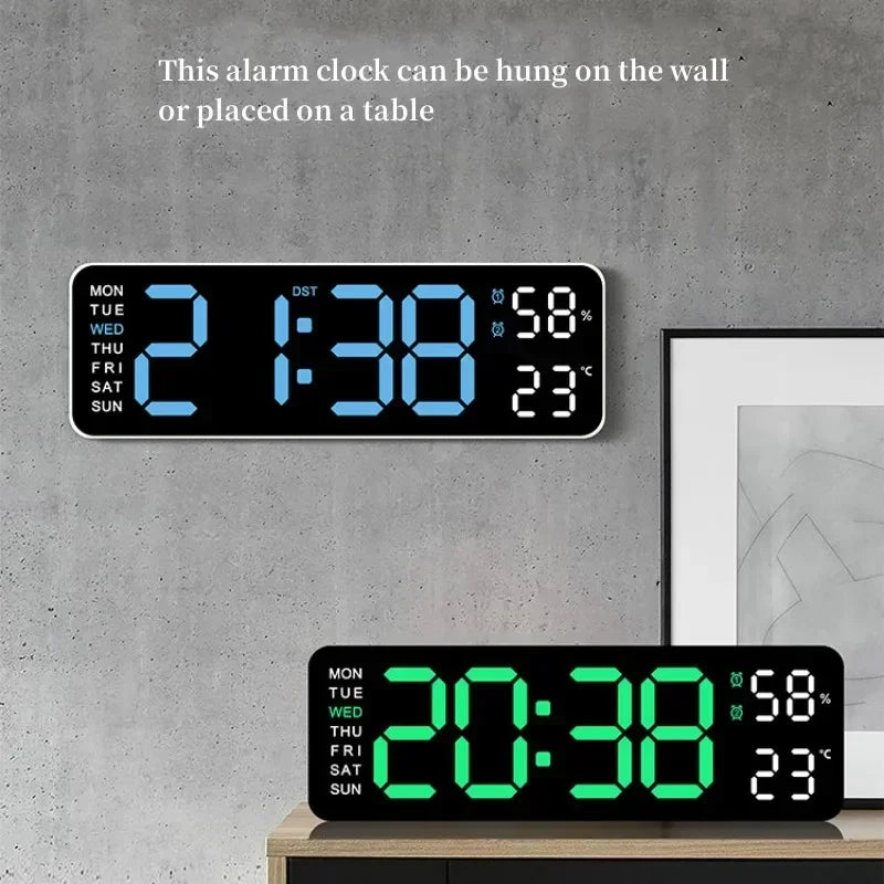 Large Digital Wall Clock Temperature Humidity Display Auto Dimmer USB