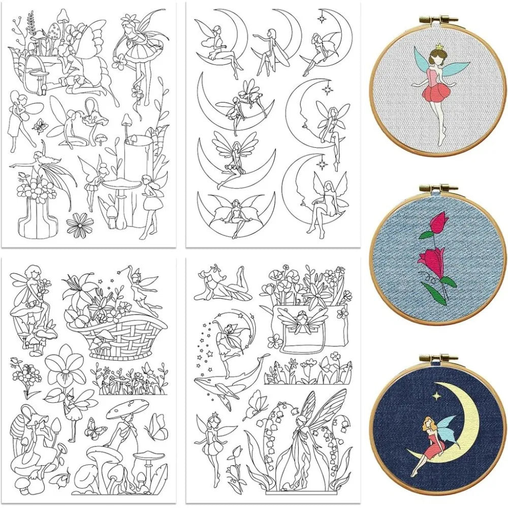 Water Soluble Embroidery Patterns – 4 Sheets & 33 Fairy Designs