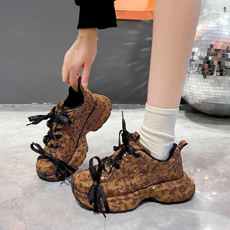 UXST Women's Diamond Leopard Platform Sneakers | Luxury Style