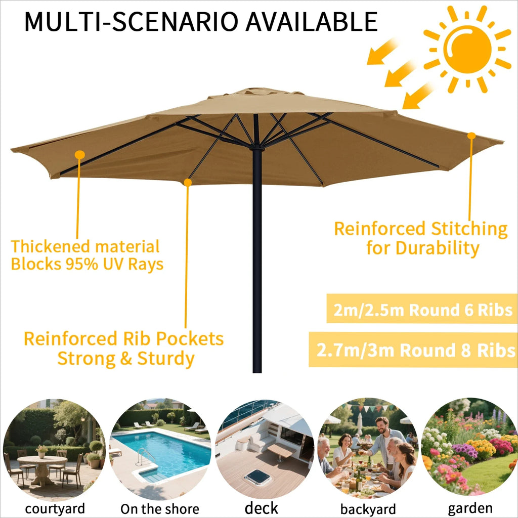 Patio Umbrella Replacement Canopy 6/8 Rib Anti-UV Polyester