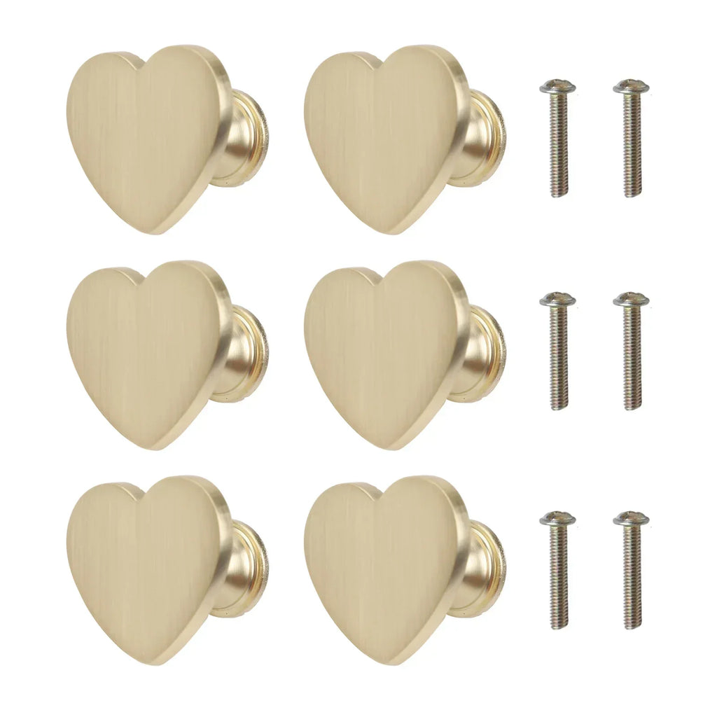 Heart Shaped Gold Cabinet Knobs | Set of 6 Zinc Alloy Drawer Pulls