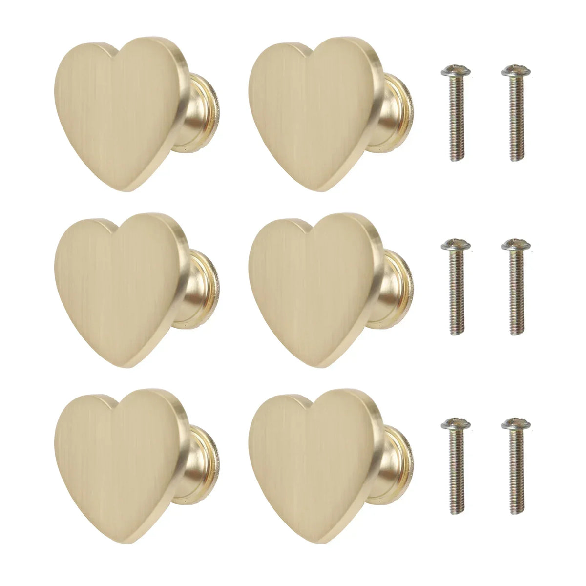 Heart Shaped Gold Cabinet Knobs | Set of 6 Zinc Alloy Drawer Pulls