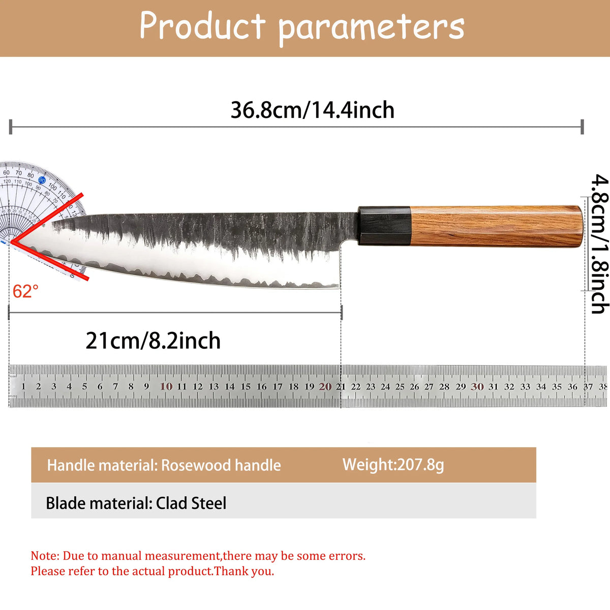 Hand Forged Japanese Chef Knife – Clad Steel Sushi Slicer