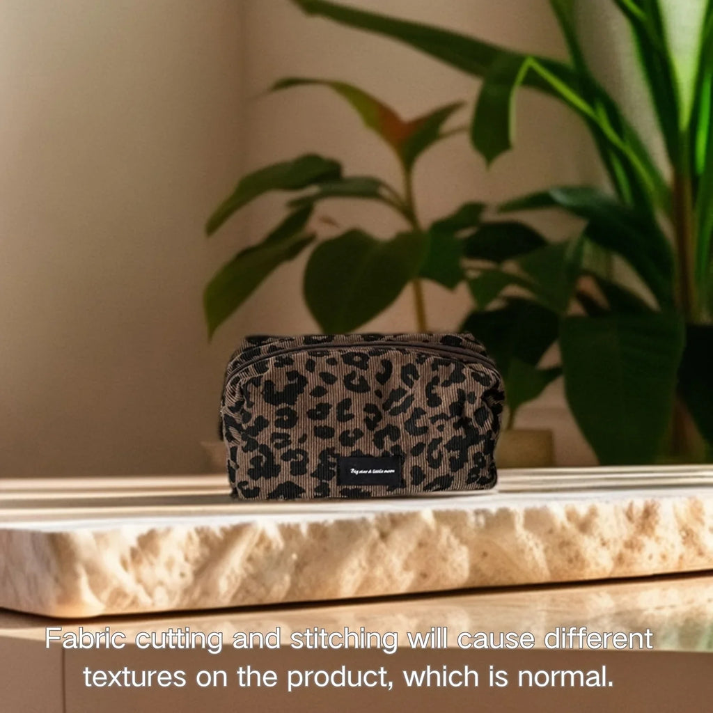 Brown Leopard Print Cosmetic Bag Zipper Makeup Pouch Travel Toiletry