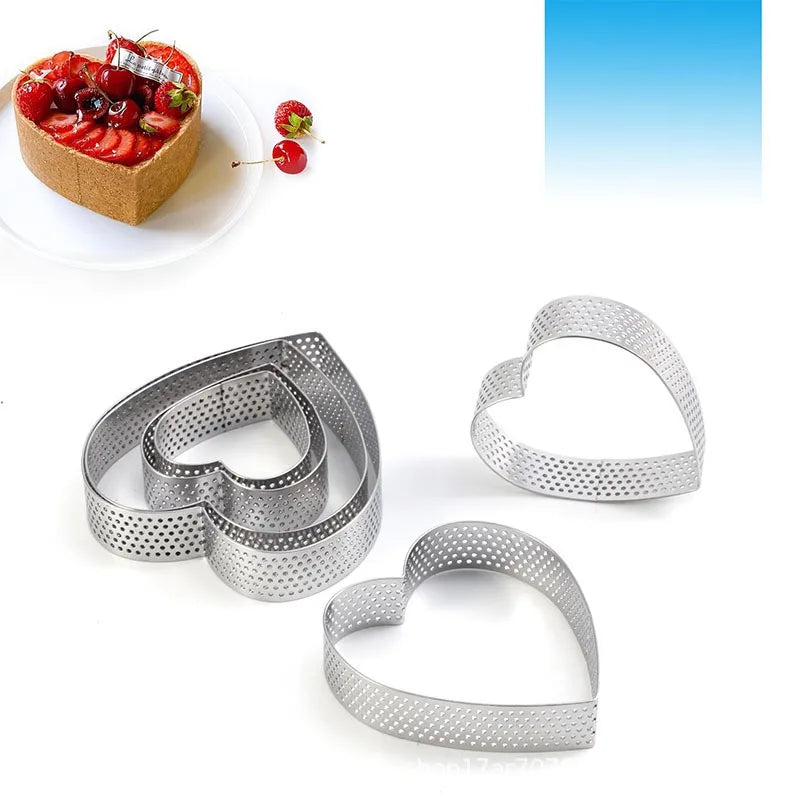 6-Piece Heart Tart Ring Set | Perforated Stainless Steel Molds