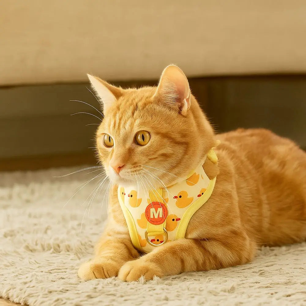 Yellow Duck Dog Harness & Leash Set | Adjustable Nylon Vest