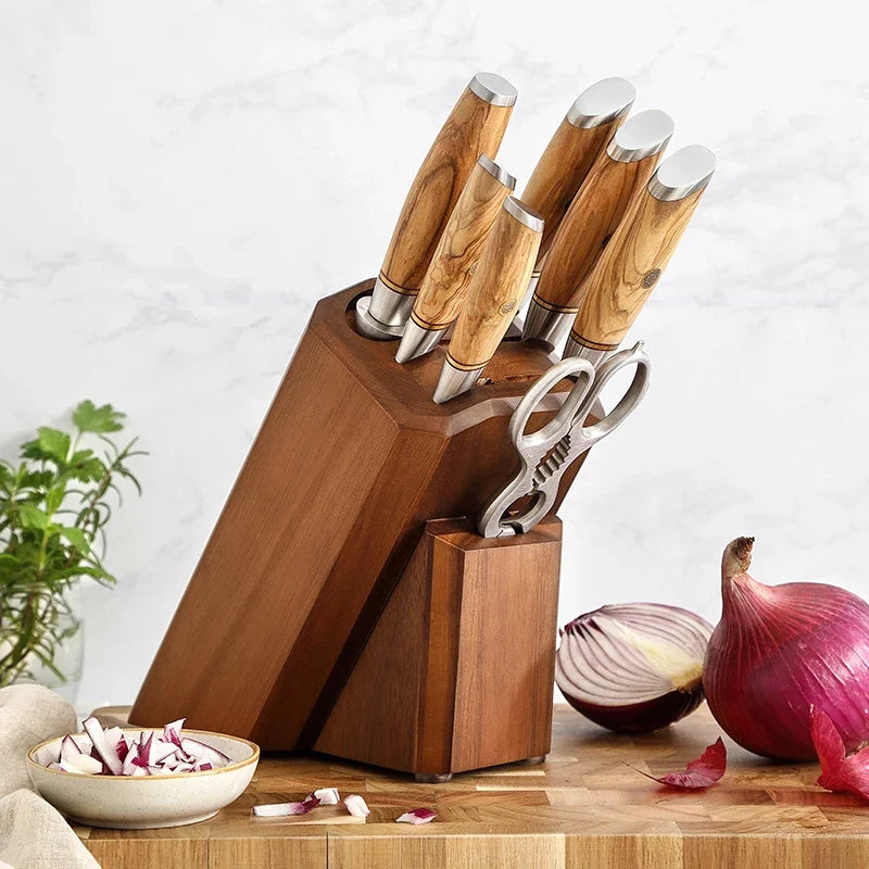 XINZUO 8-Slot Acacia Wood Knife Block – Kitchen Knife Holder