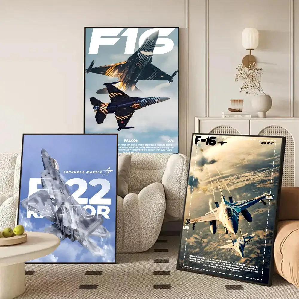 F-16 F-22 F-35 Fighter Jet Canvas Wall Art | Unframed Poster