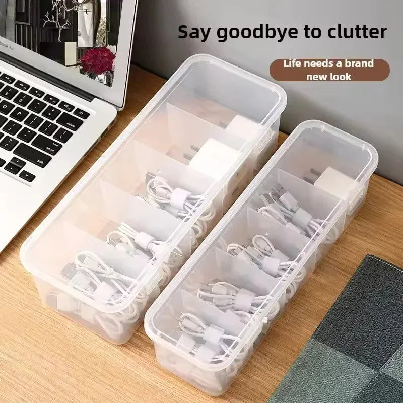 Transparent Cable Storage Box Compartment Organizer Lid Dust-proof
