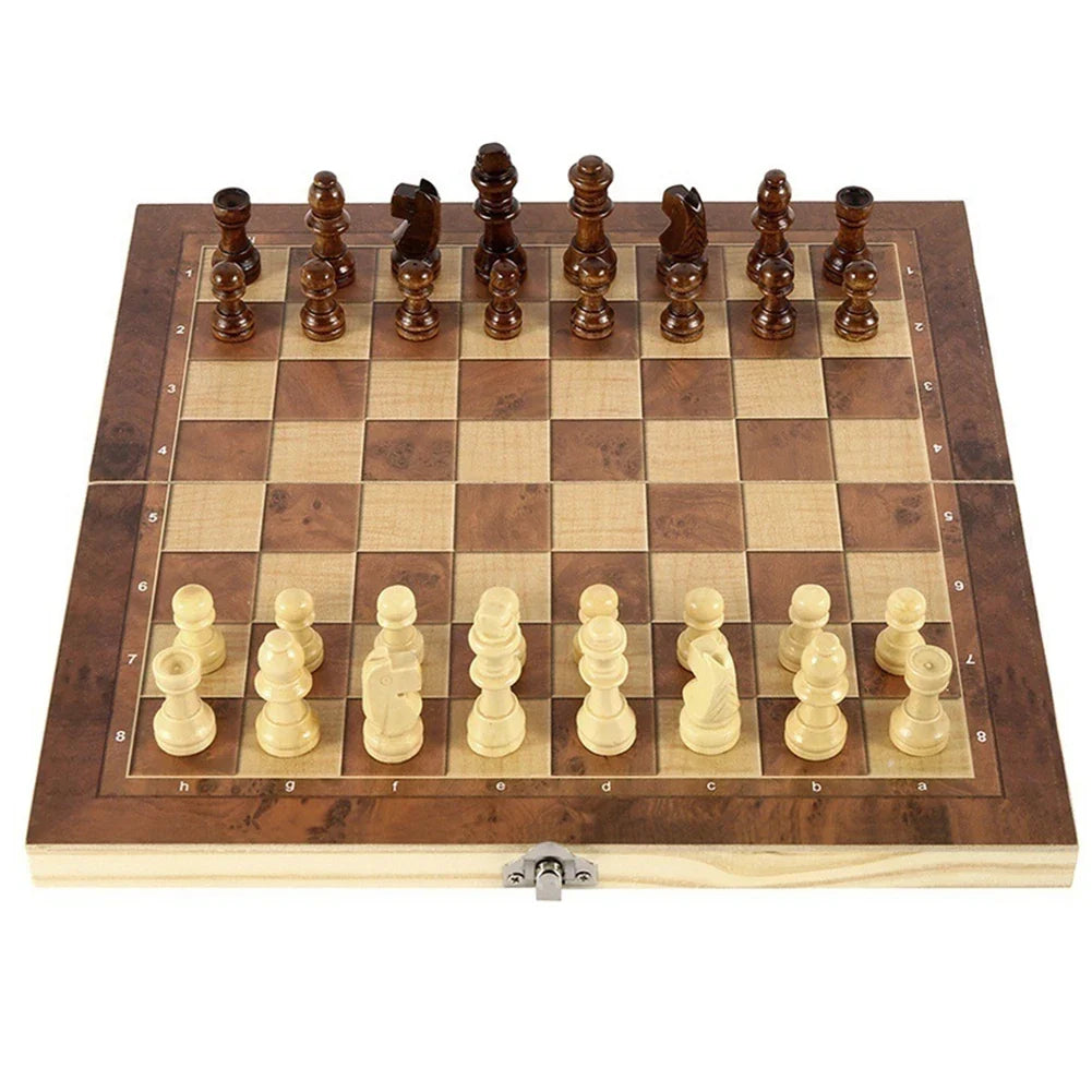 1 Chess Board Sets Folding Storage Wooden Travel Checkers Game