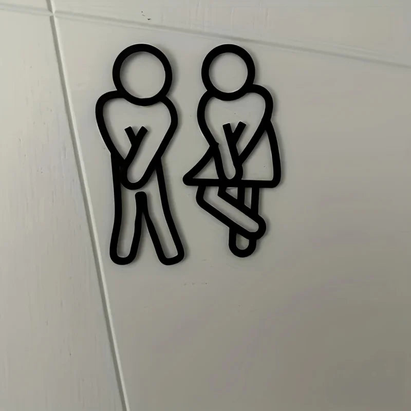 Funny Bathroom Signs Men Women Creative 2D Flat Restroom Door Decor
