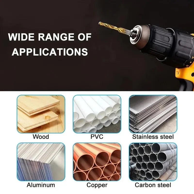6-Piece HSS Titanium Tap & Drill Integrated Set | Gold Coat