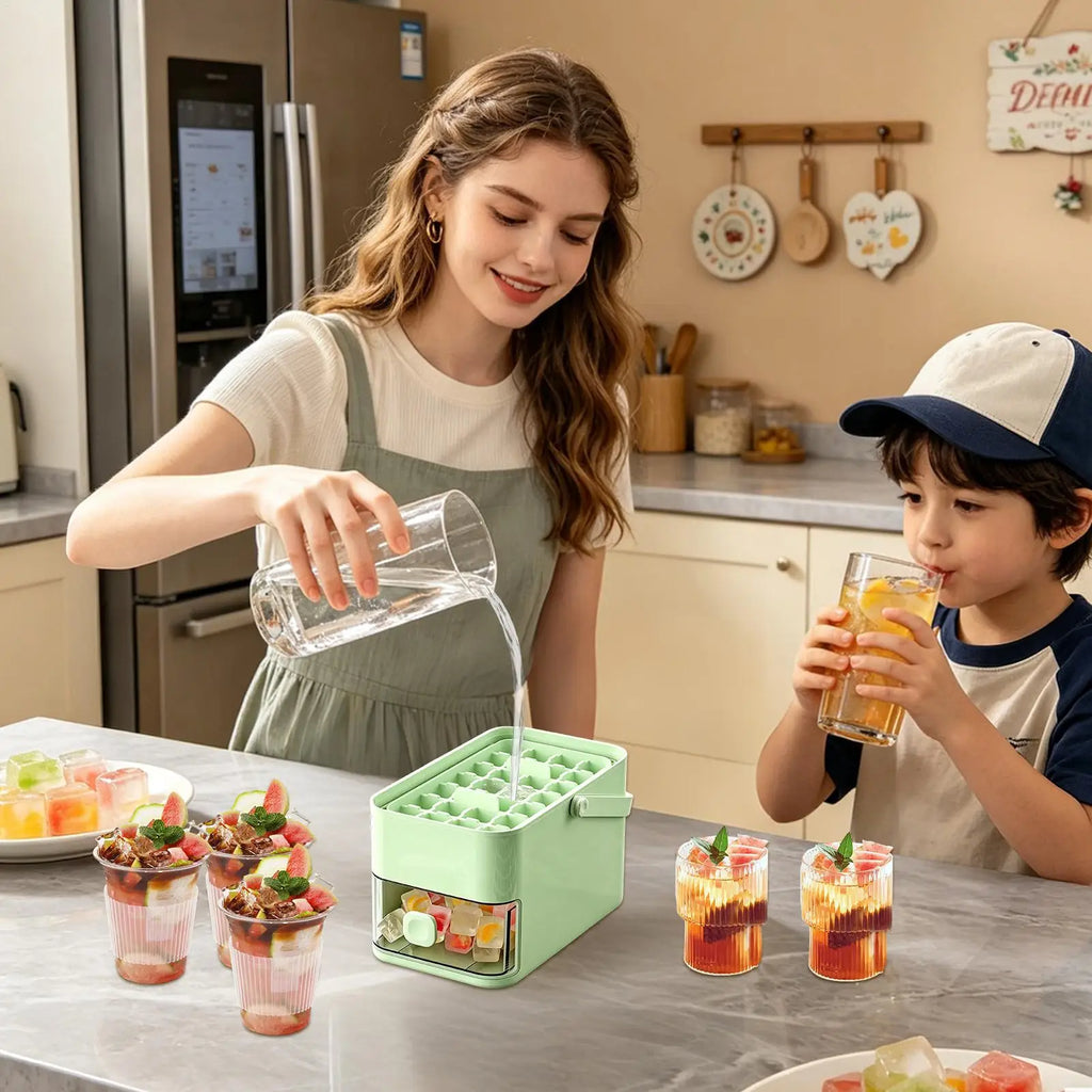 56-Cavity Double Layer Ice Tray with Press Lid & Storage Box