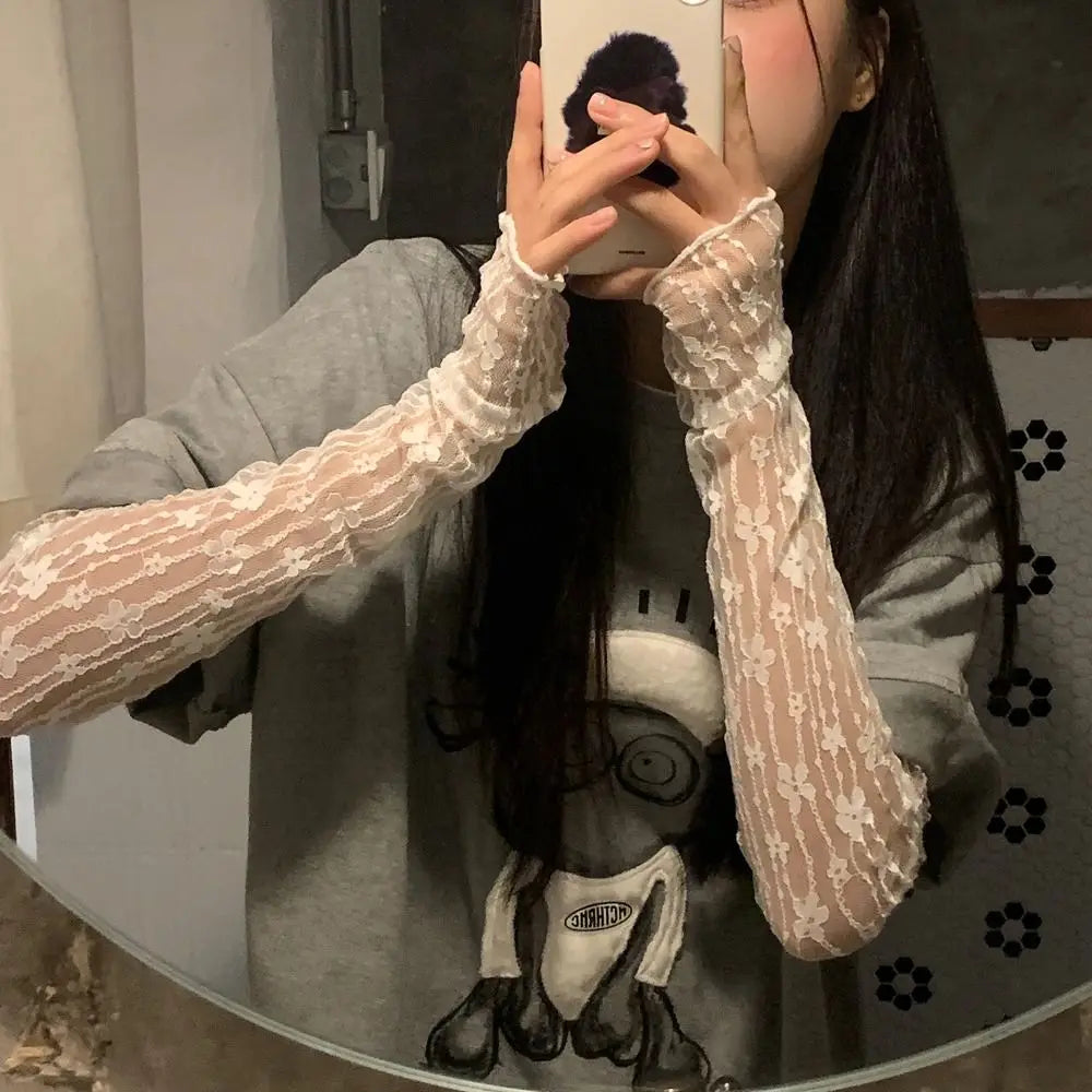 UV Protection Lace Arm Sleeves – Fingerless Long Gloves Women