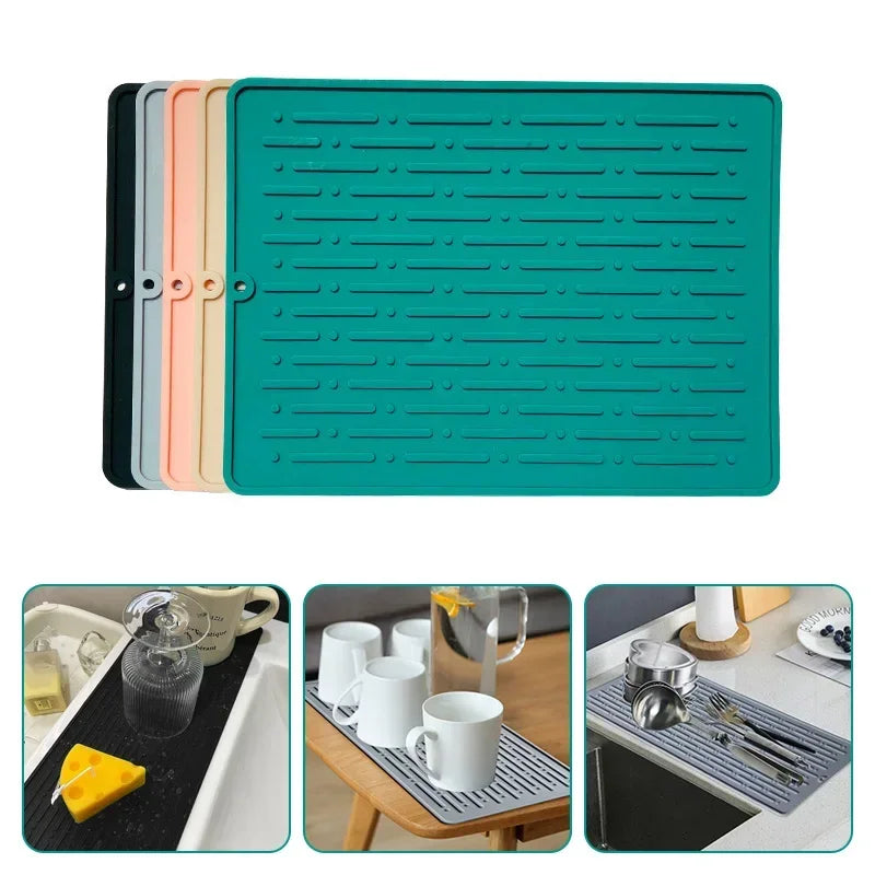 Silicone Dish Cup Drying Mat Anti-slip Sink Countertop Drain Pad