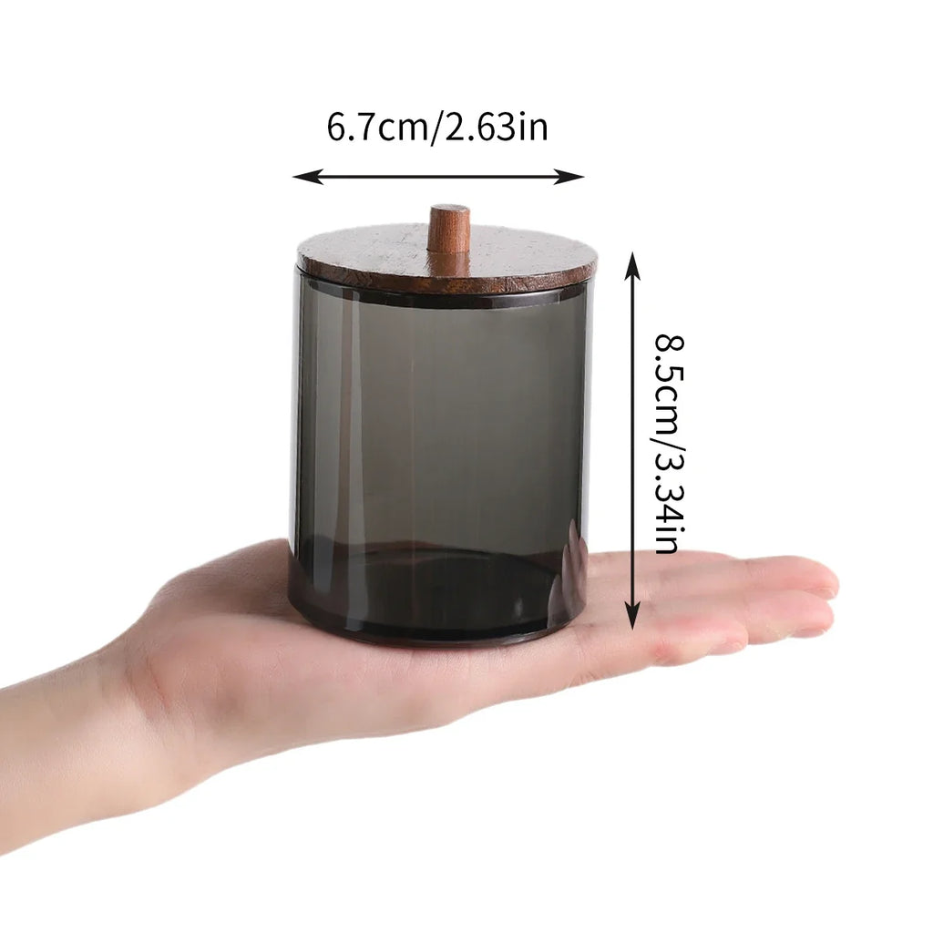 Cotton Swab Holder Black Cups Walnut Stained Wood Lids Pill Jar