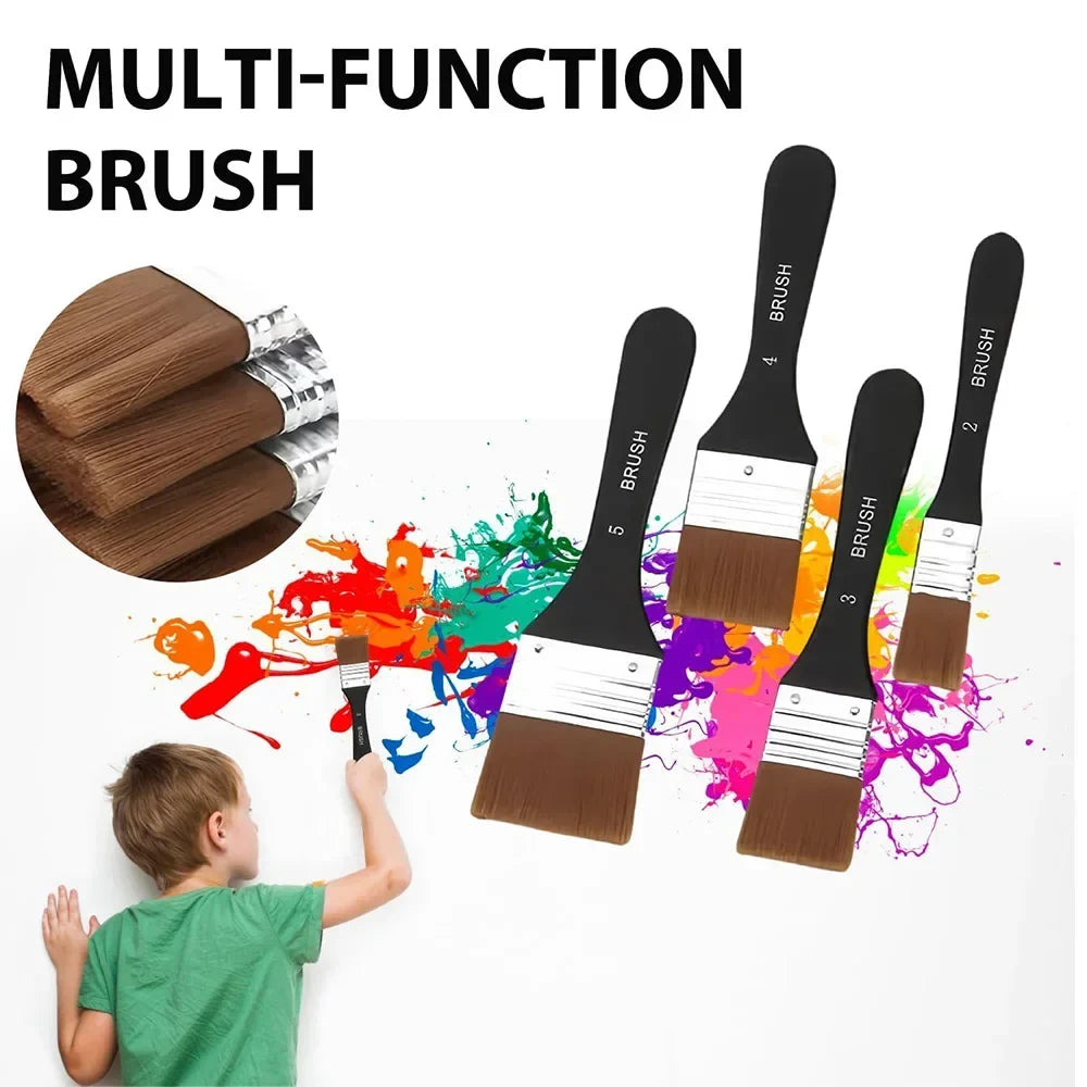 Flat Paint Brushes Set – Acrylic, Oil & Watercolor | Wooden Handle