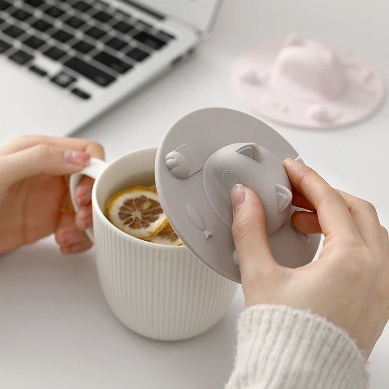 3D Cat Head Silicone Cup Lid – Dustproof & Leak-Proof