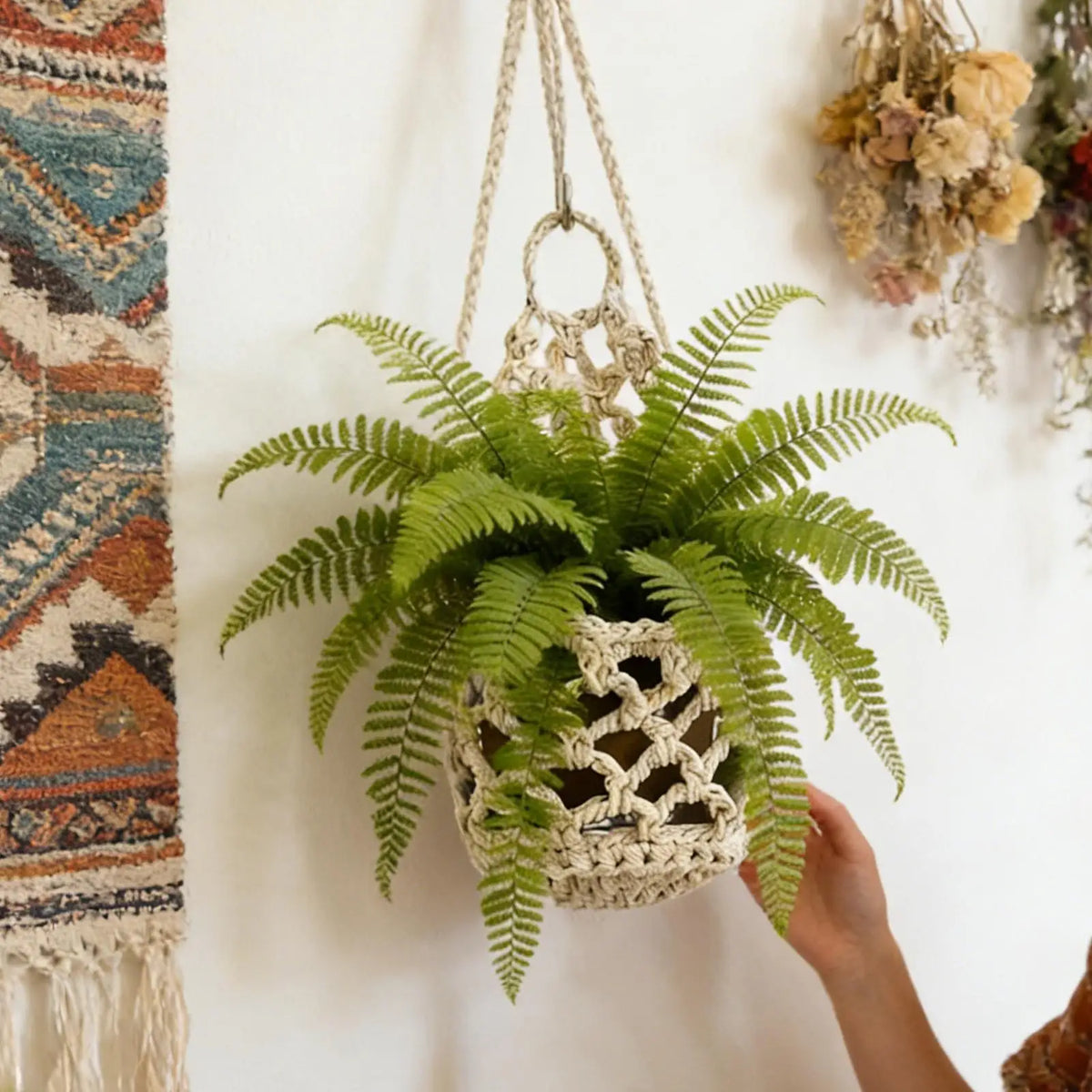 Boho Macrame Plant Hanger | Cotton Woven Wall Basket