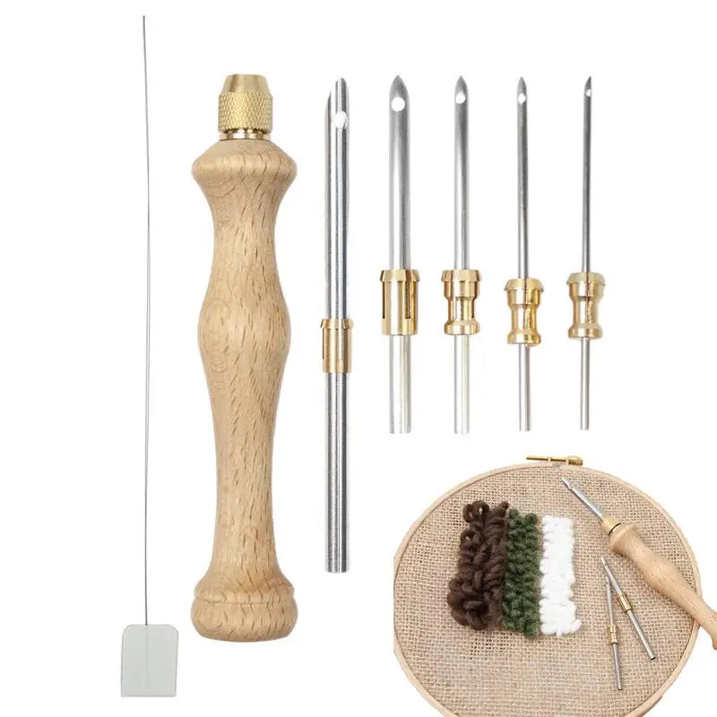 Punch Needle Kits Wooden Handle Pen Embroidery Tools 5 3 2 Needles