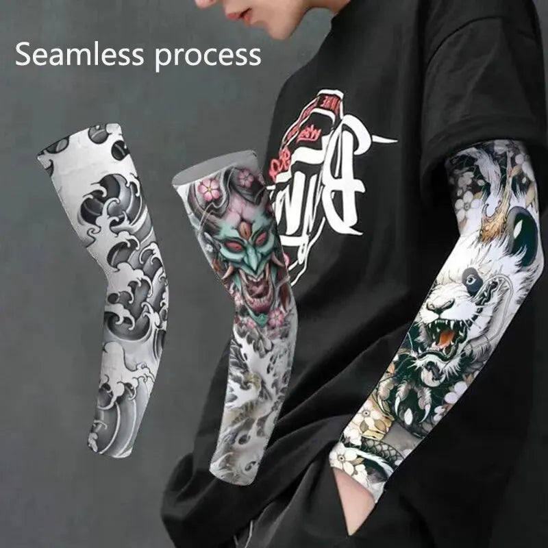 Tattood Sleeve Floral Arm Tattoo Seamless Outdoor Cycling Sun