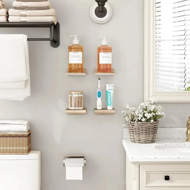4-Pack Small Floating Wood Shelves – 5" Mini Wall Display Ledges
