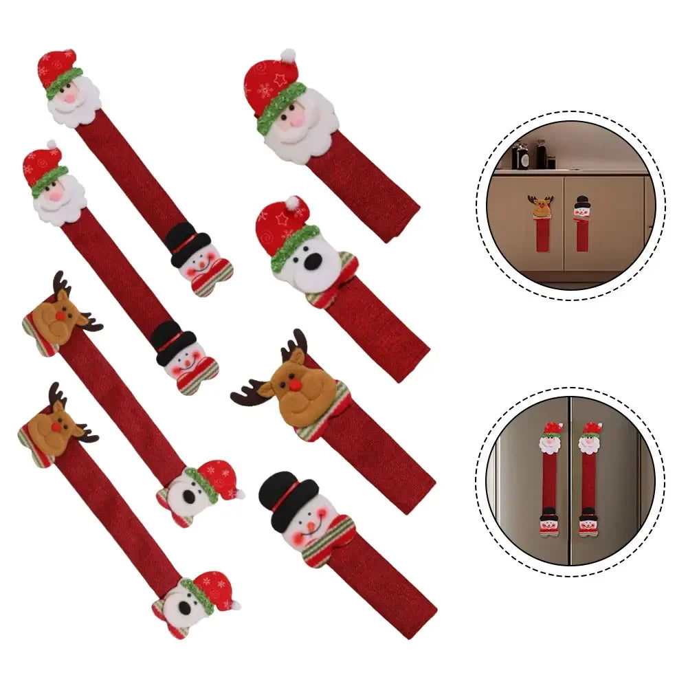 Christmas Handle Cover Set – Santa & Snowman Kitchen Decor (4 Pc)