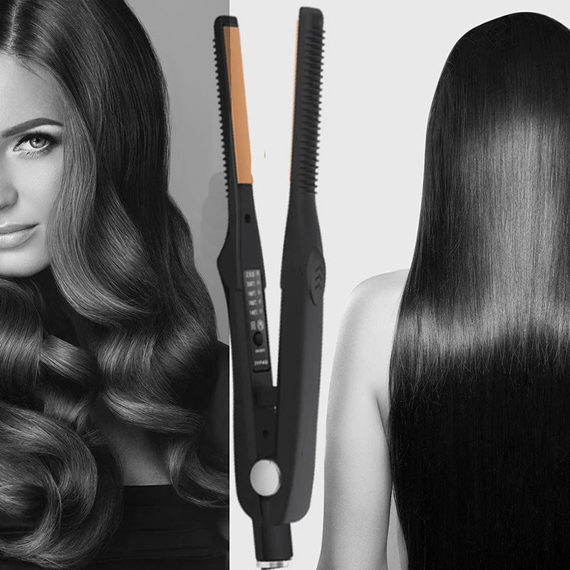 2-in-1 Ceramic Flat Iron Hair Straightener & Pencil Curler