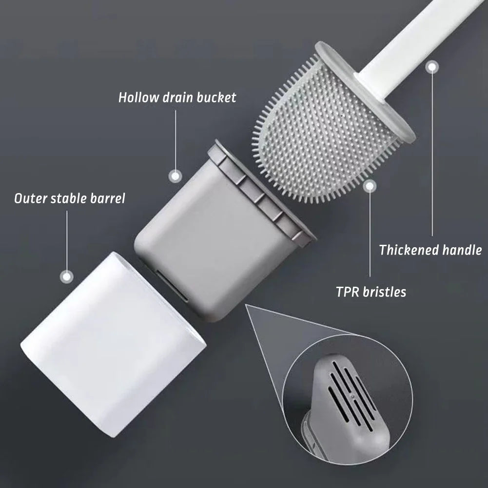 Silicone Toilet Brush & Holder Set – 360° Long Handle