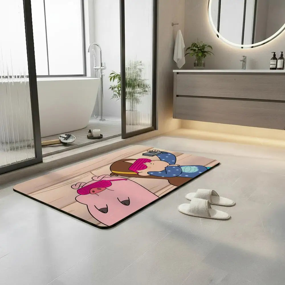 Cartoon Pig Diatomite Bath Mat – Quick Dry & Anti-Slip